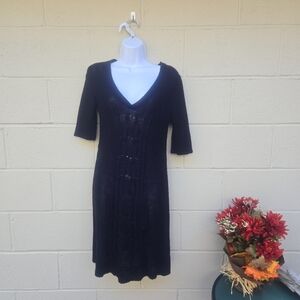 Energie- Women's- Black- Short Sleeve- Sweater Dress- Hand Warmer Pocket- Medium